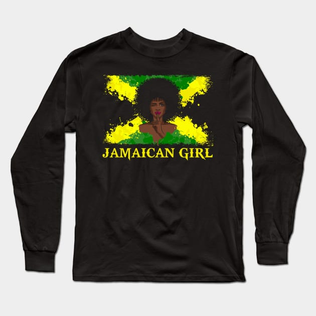 Jamaican Black Woman Jamaica Afro Girl Pride Long Sleeve T-Shirt by folidelarts